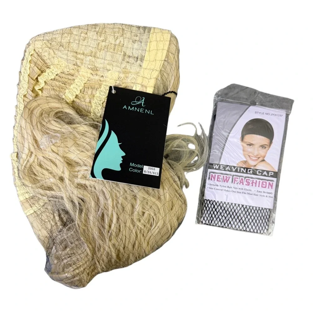 NWT Amnenl Women's Long Curly Blonde 80s Rocker Wig With Bangs Costume